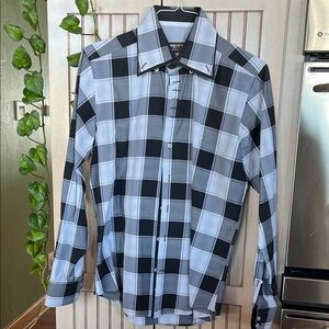 Italian Made Black and Gray Plaid Button Down Shirt
